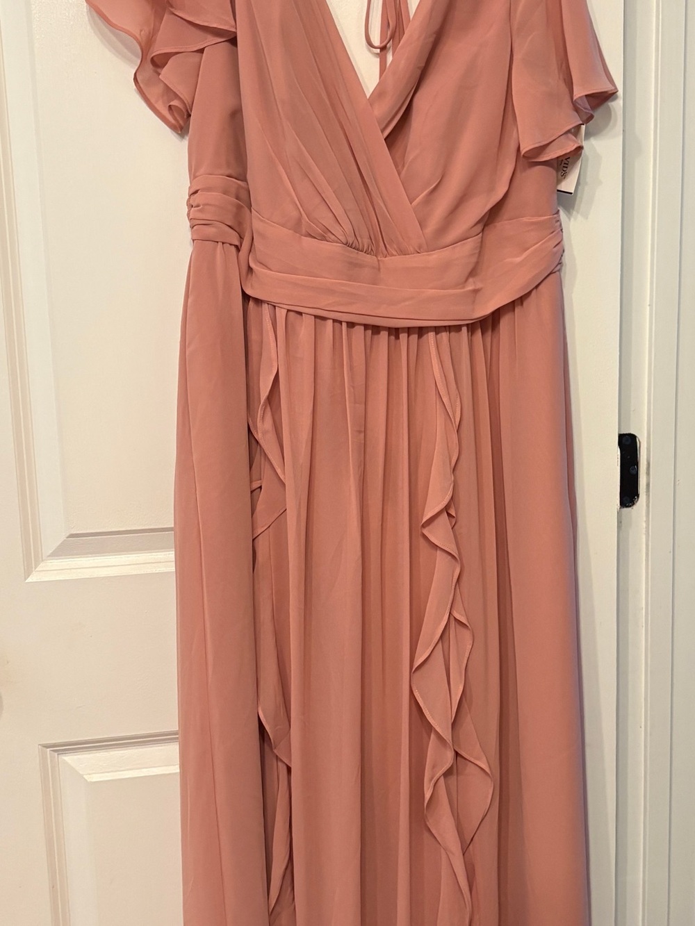 Mauve Pink Ruffle-Trim Maxi Dress